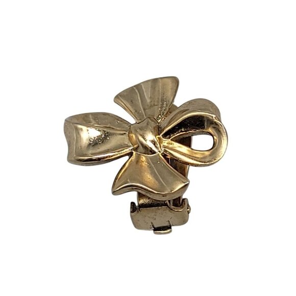 Crown Trifari Sweater Clips Pin Double Bows Detachable Chain Vintage Gold Tone - Picture 9 of 16